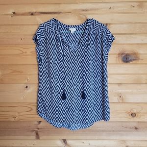 St. John's Bay Womens Speckled Zig-Zag Blue & White Blouse, Size XL